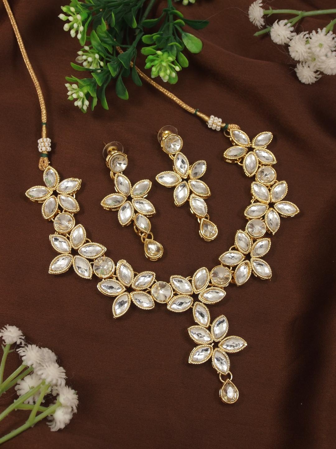 

I Jewels Gold-Plated Kundan Studded Jewellery Set