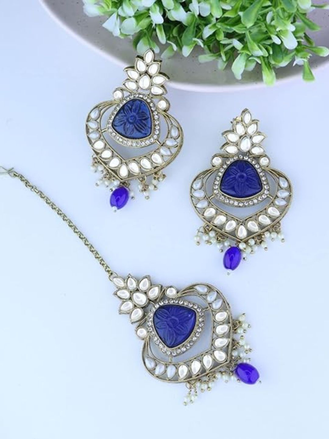 

I Jewels Gold-Plated Kundan-Studded & Beaded Jewellery Set