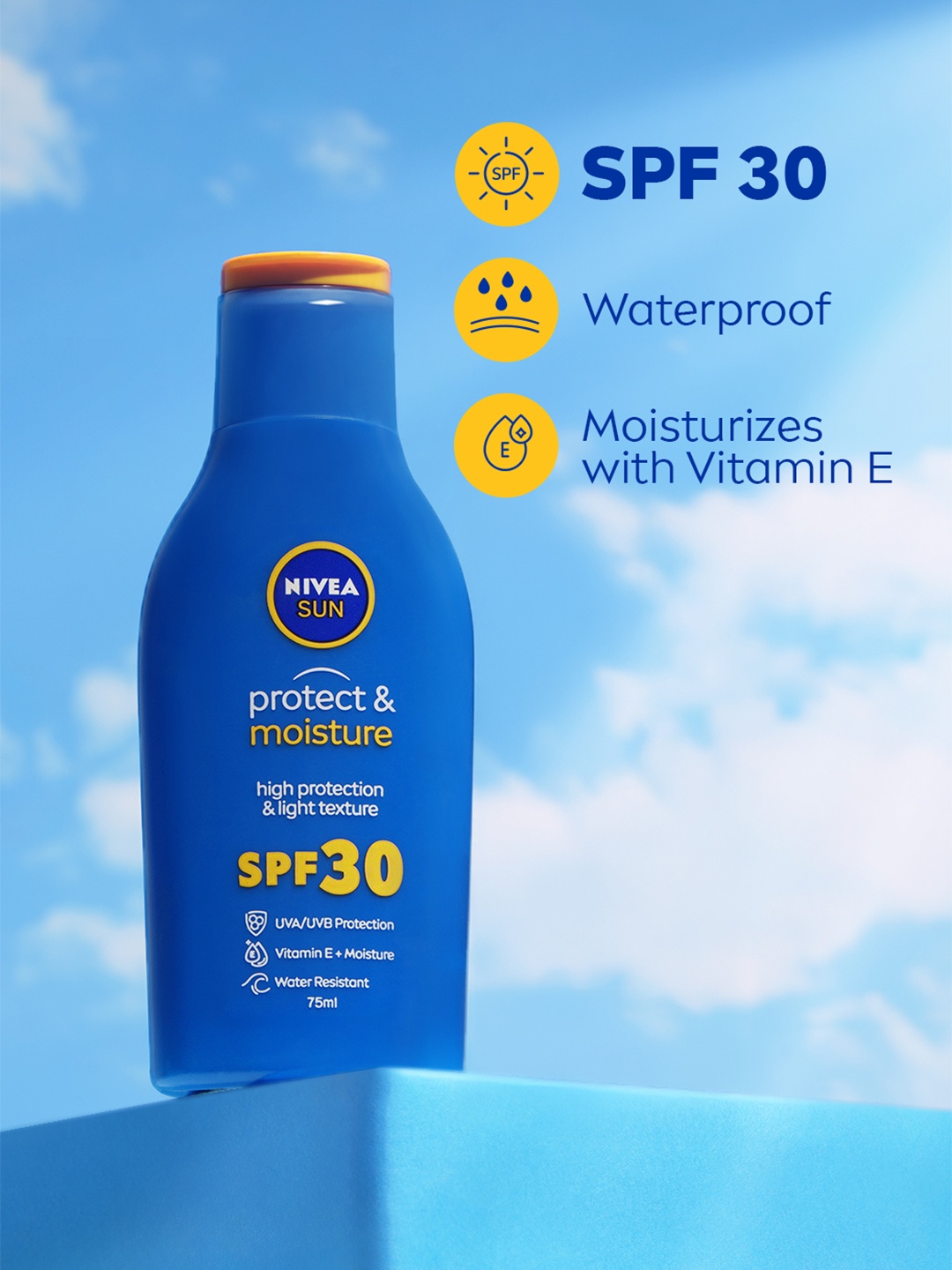 

Nivea Sun Protect & Moisture SPF 30 Moisturising Sun Lotion 75 ml, Blue