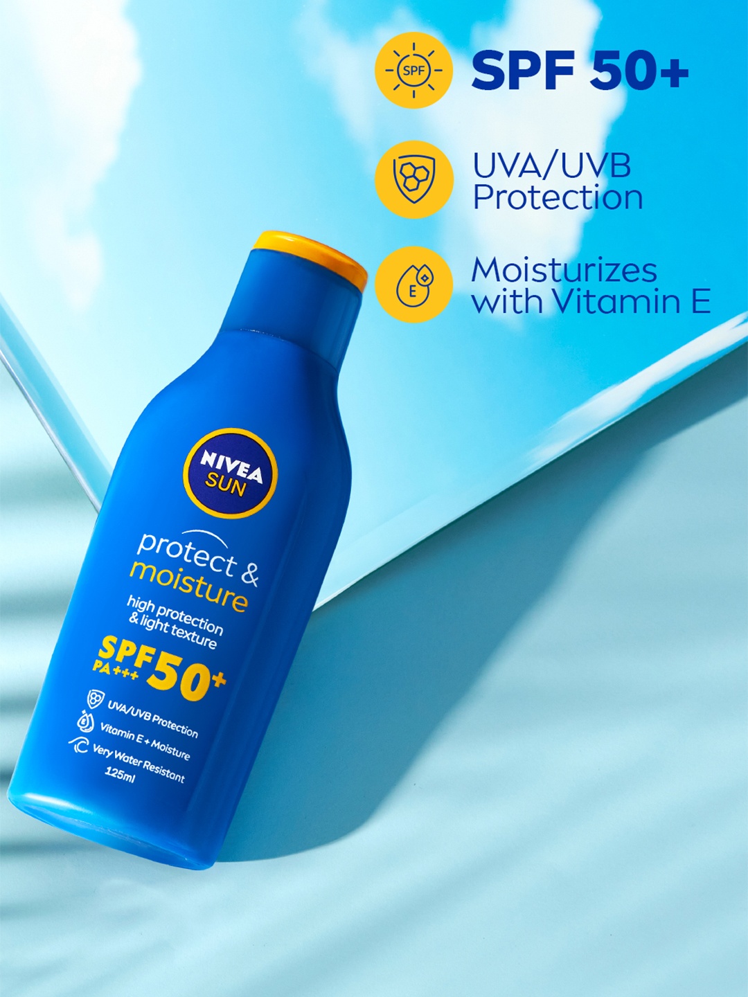 

Nivea Sun Protect & Moisture SPF 50+ Moisturising Sun Lotion 125 ml, Blue