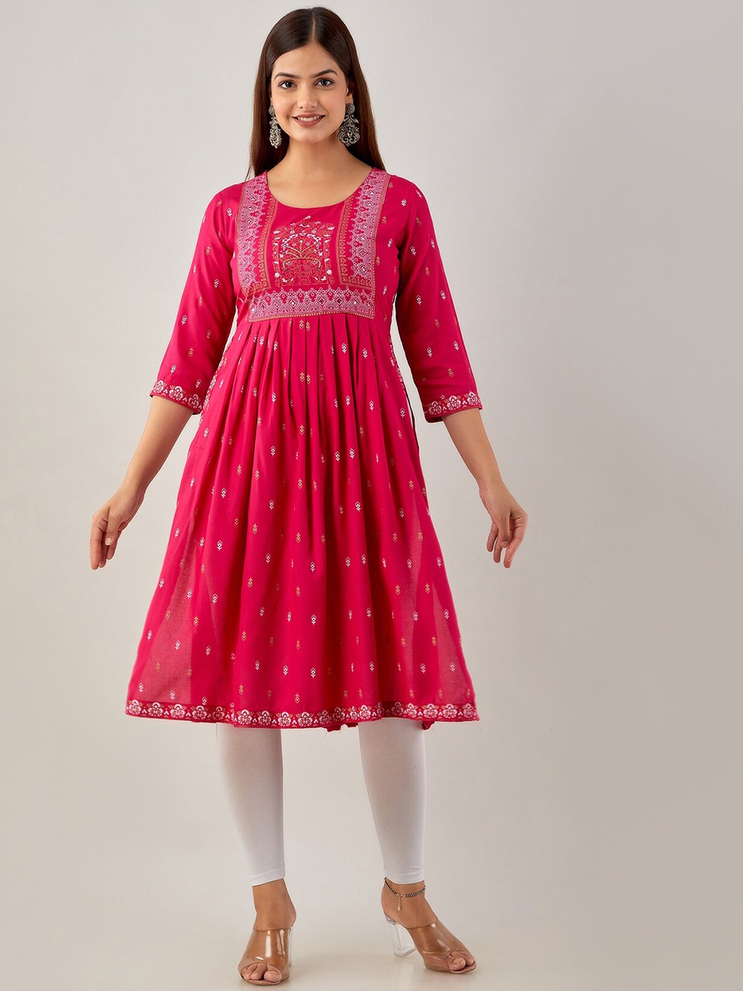 

KALINI Ethnic Motifs Printed Mirror Work Kurta, Pink