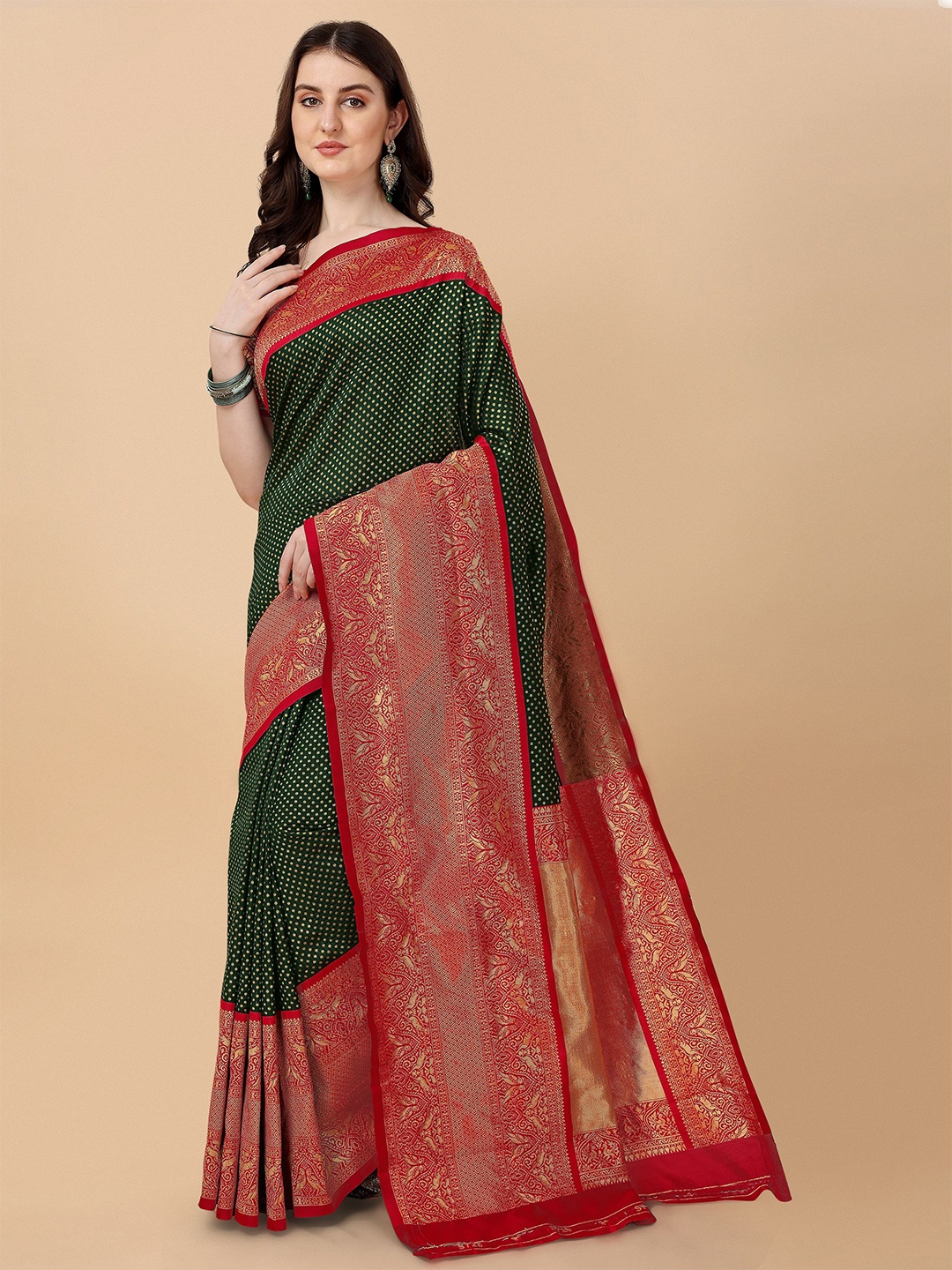 

TEREZA Polka Dots Woven Design Zari Pure Silk Kanjeevaram Saree, Green