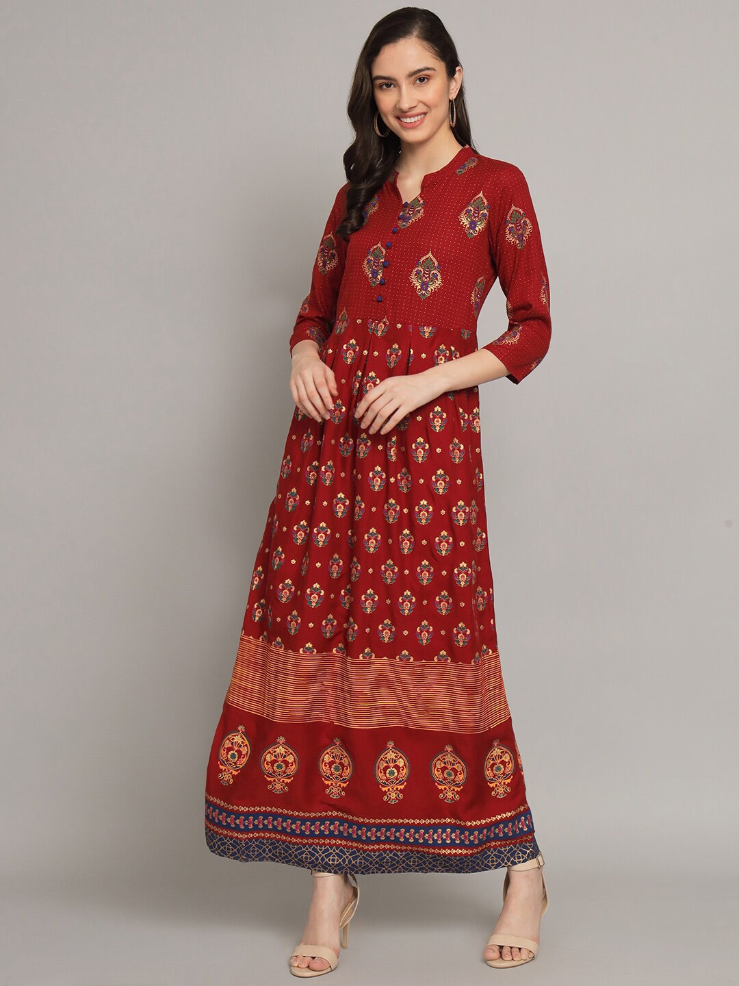 

Myshka Ethnic Motifs Printed Maxi Ethnic Dress, Maroon