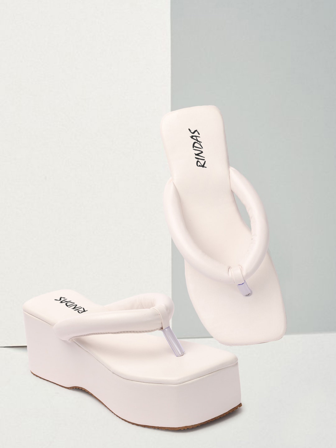

RINDAS T-Strap Flatform Heels, White