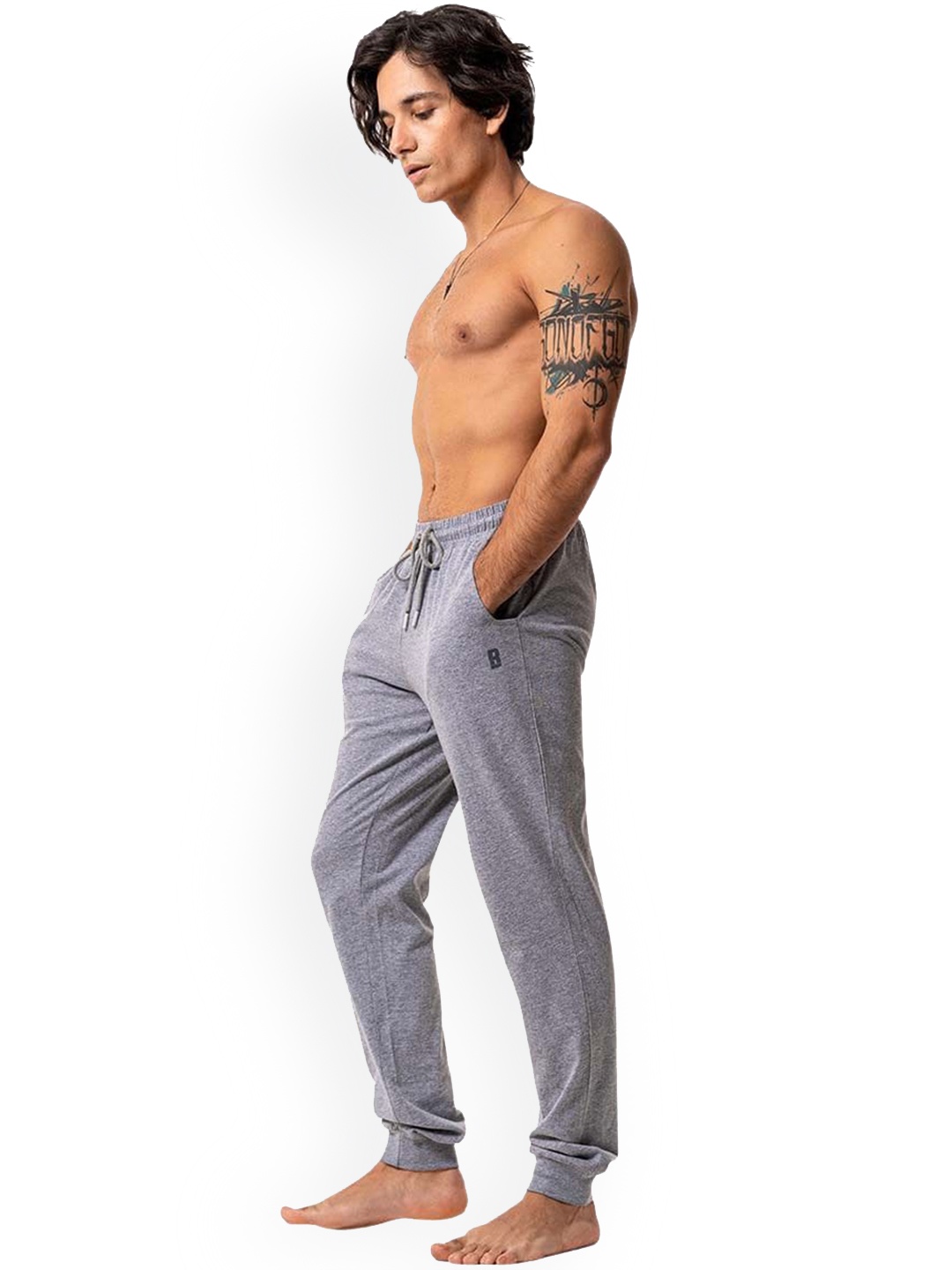 

Baller Athletik Men Mid-Rise Cotton Lounge Life Joggers, Grey melange