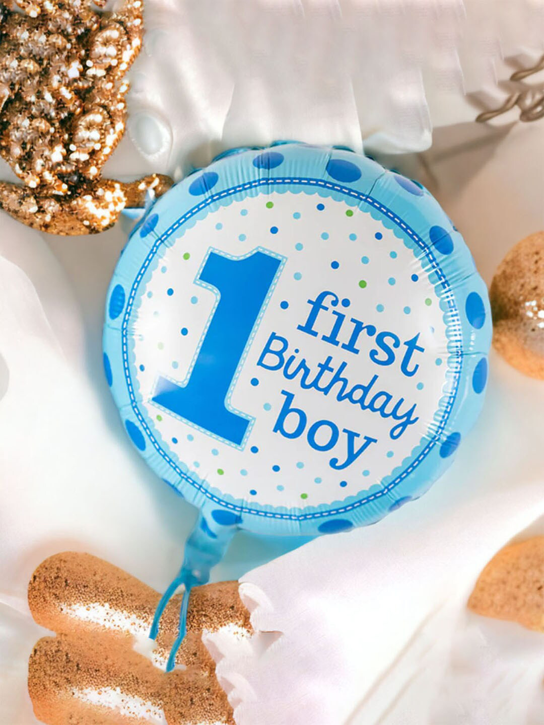 

Art Street Blue & White 1st Birthday Boy Polka Dot Printed Foil Balloon - 50.8 cm