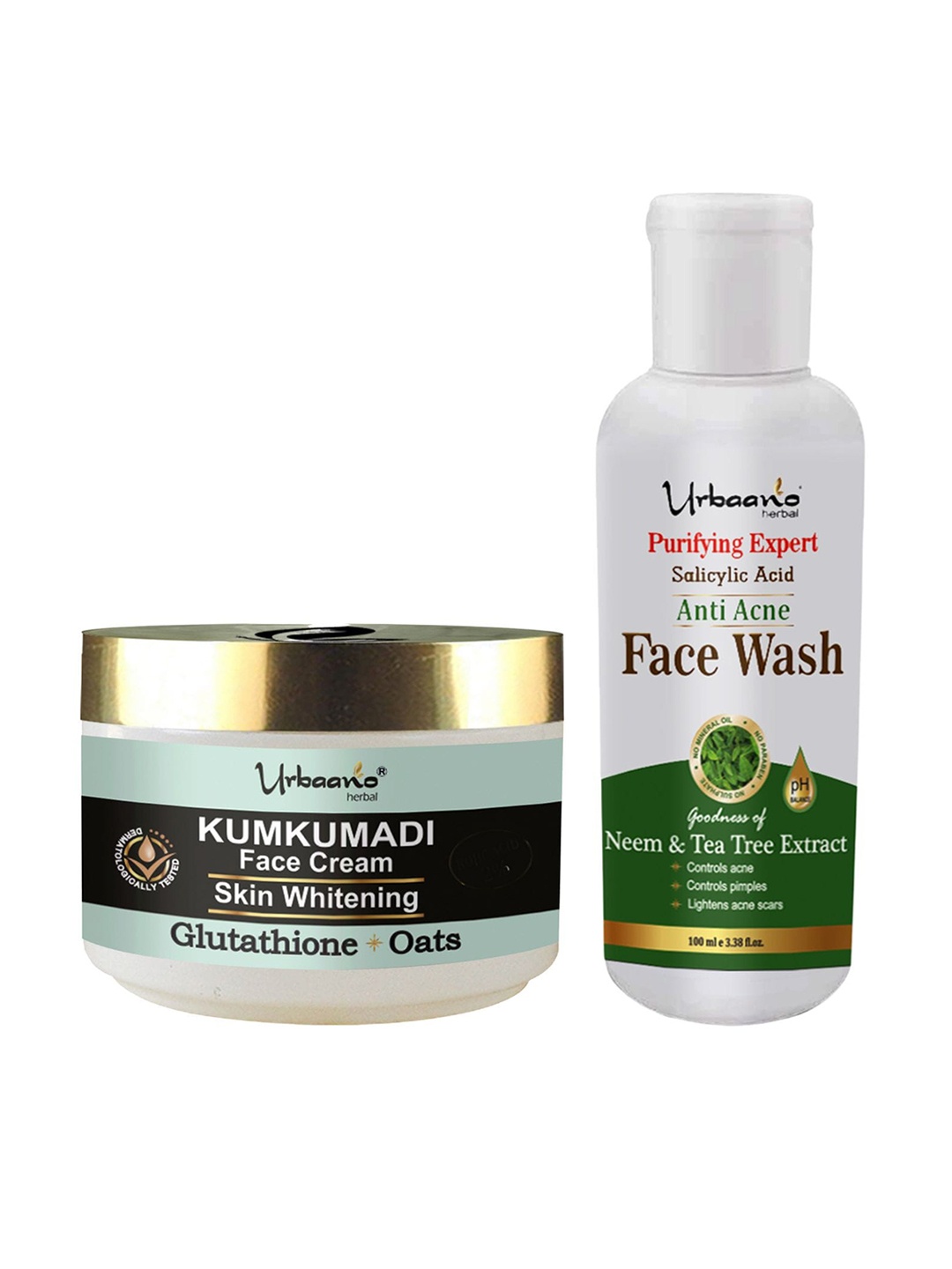 

Urbaano Herbal Set Of 2 Anti Acne Face Wash & Kumkumadi Face Cream Beauty Gift Set, White