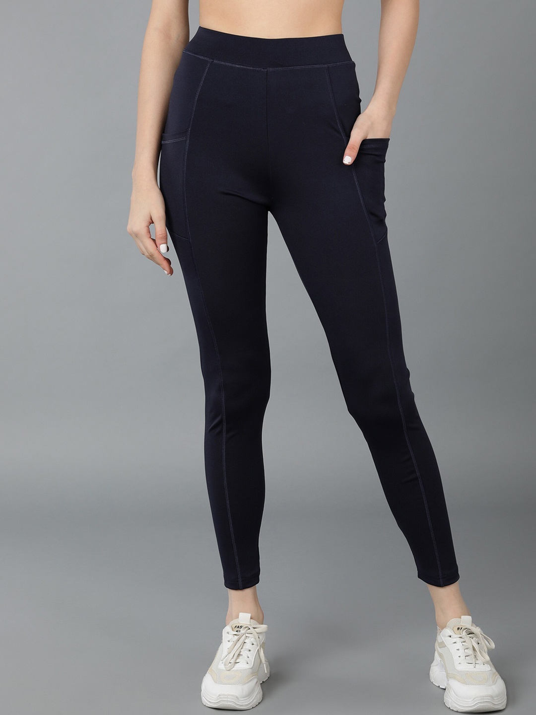 

SHARKTRIBE Women Ankle Length High-Rise Yoga Tights, Navy blue
