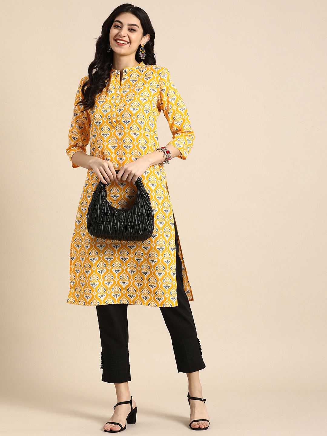 

Anouk Ethnic Motifs Printed Kurta, Yellow