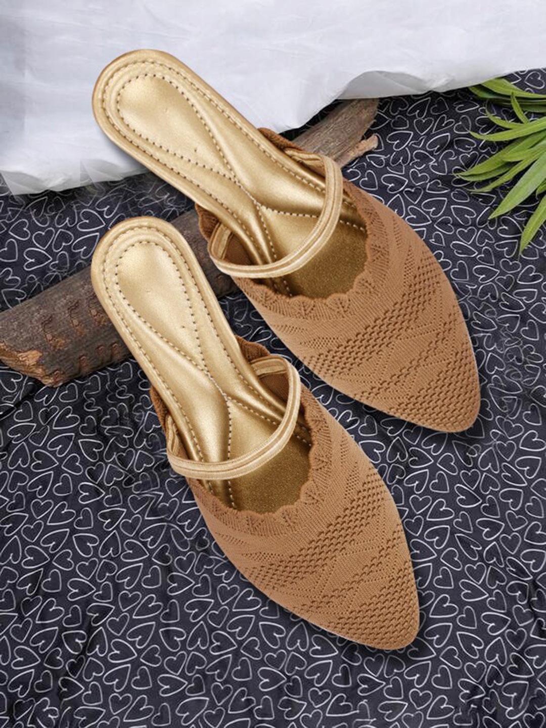 

AROOM Woven Design Pointed Toe Mules, Copper