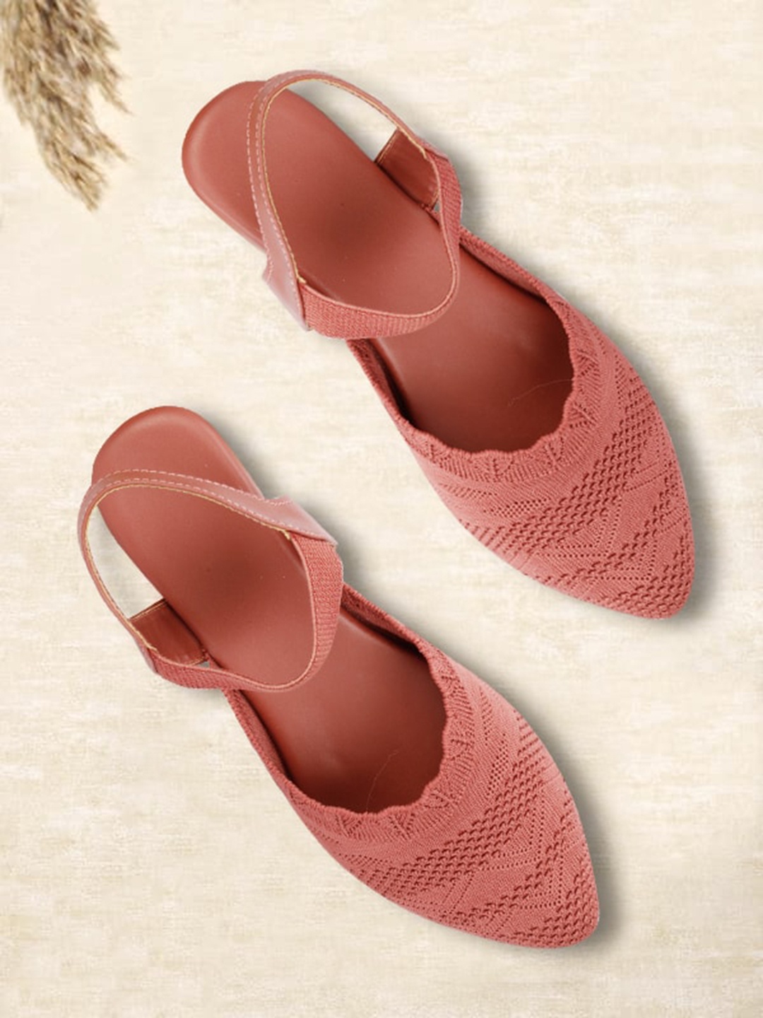 

AROOM Woven Design Pointed Toe Mules, Peach