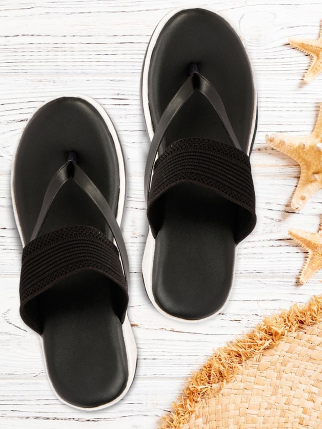 

AROOM Women Woven Design Open Toe Flats, Black