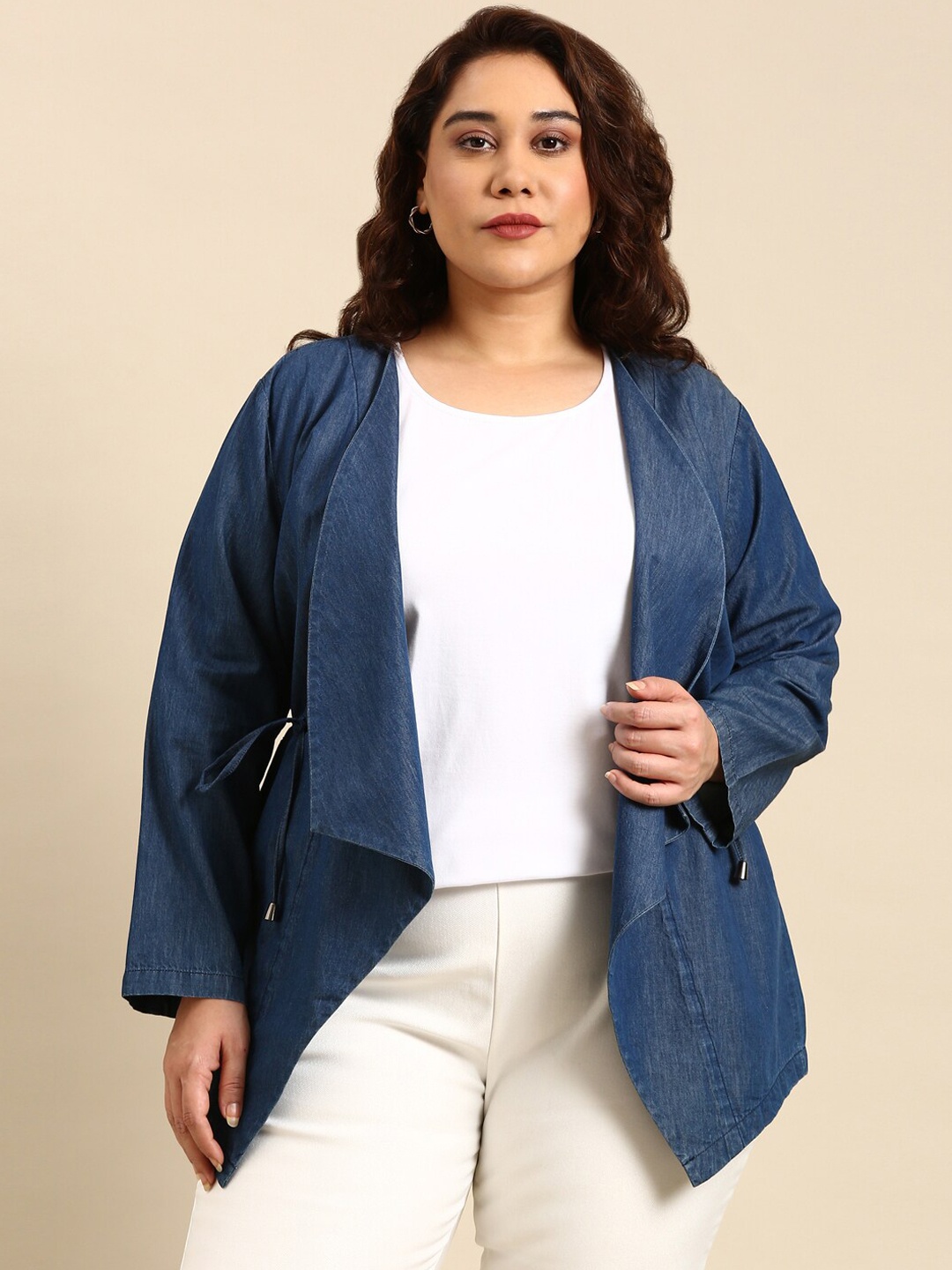 

The Pink Moon Women Plus Size Pure Cotton Tailored Jacket, Blue