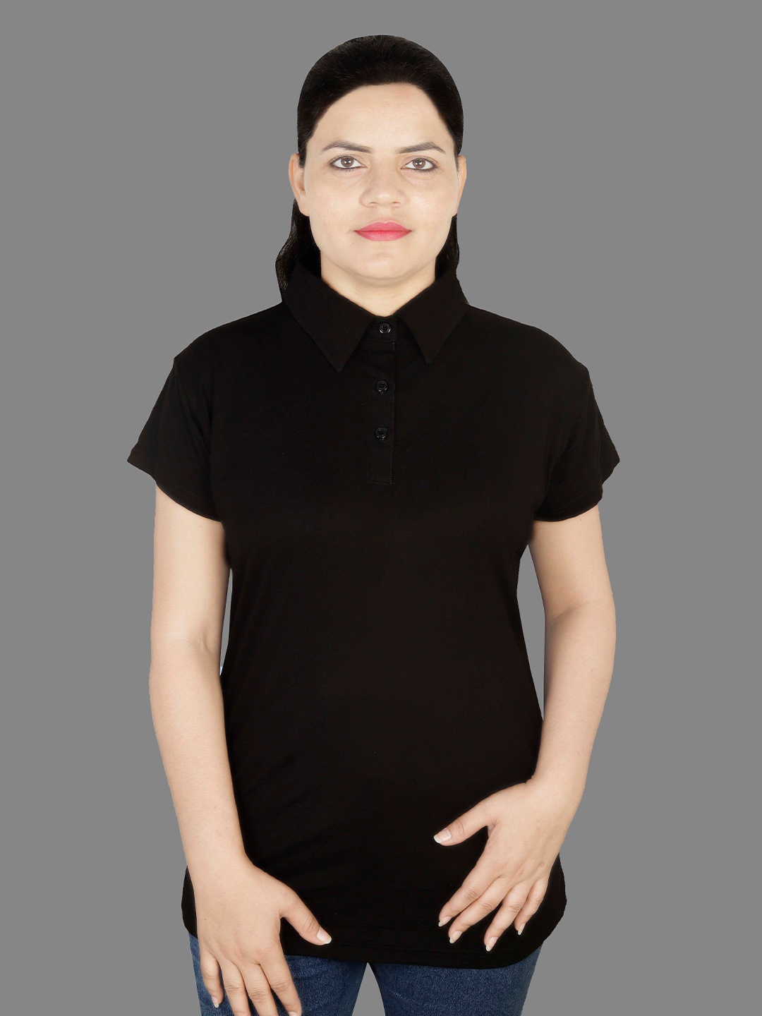 

REZZY Black Cotton Shirt Style Top