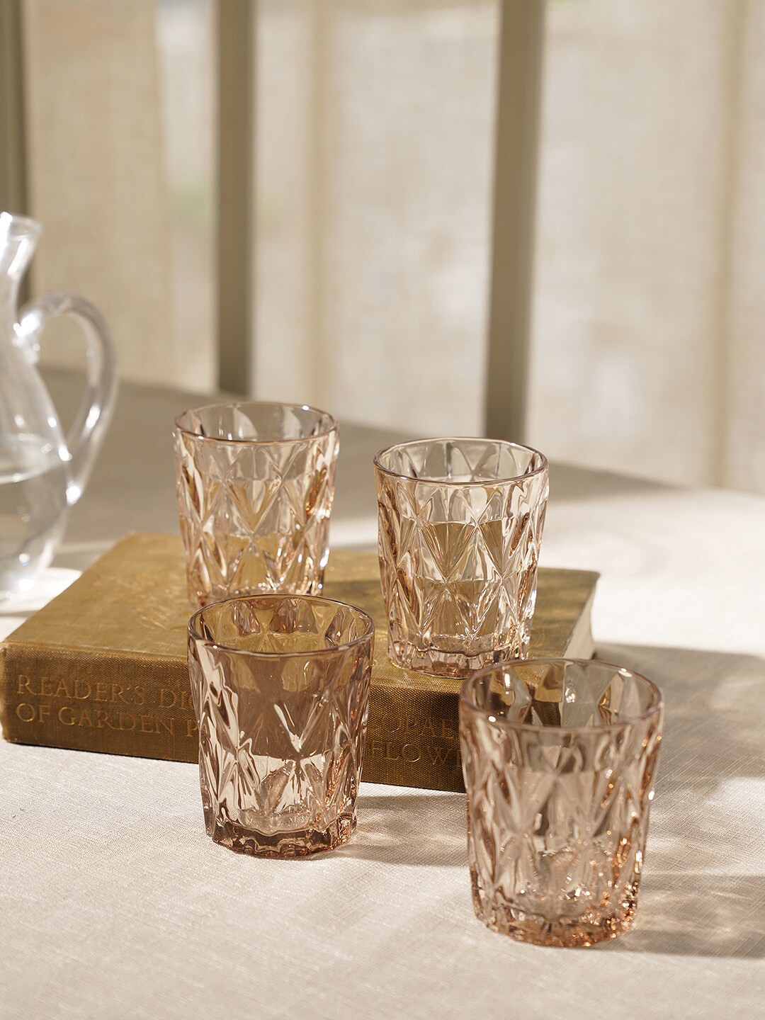 

Pure Home and Living Light Brown 4 Pieces Prism Cut Textured Water Glasses