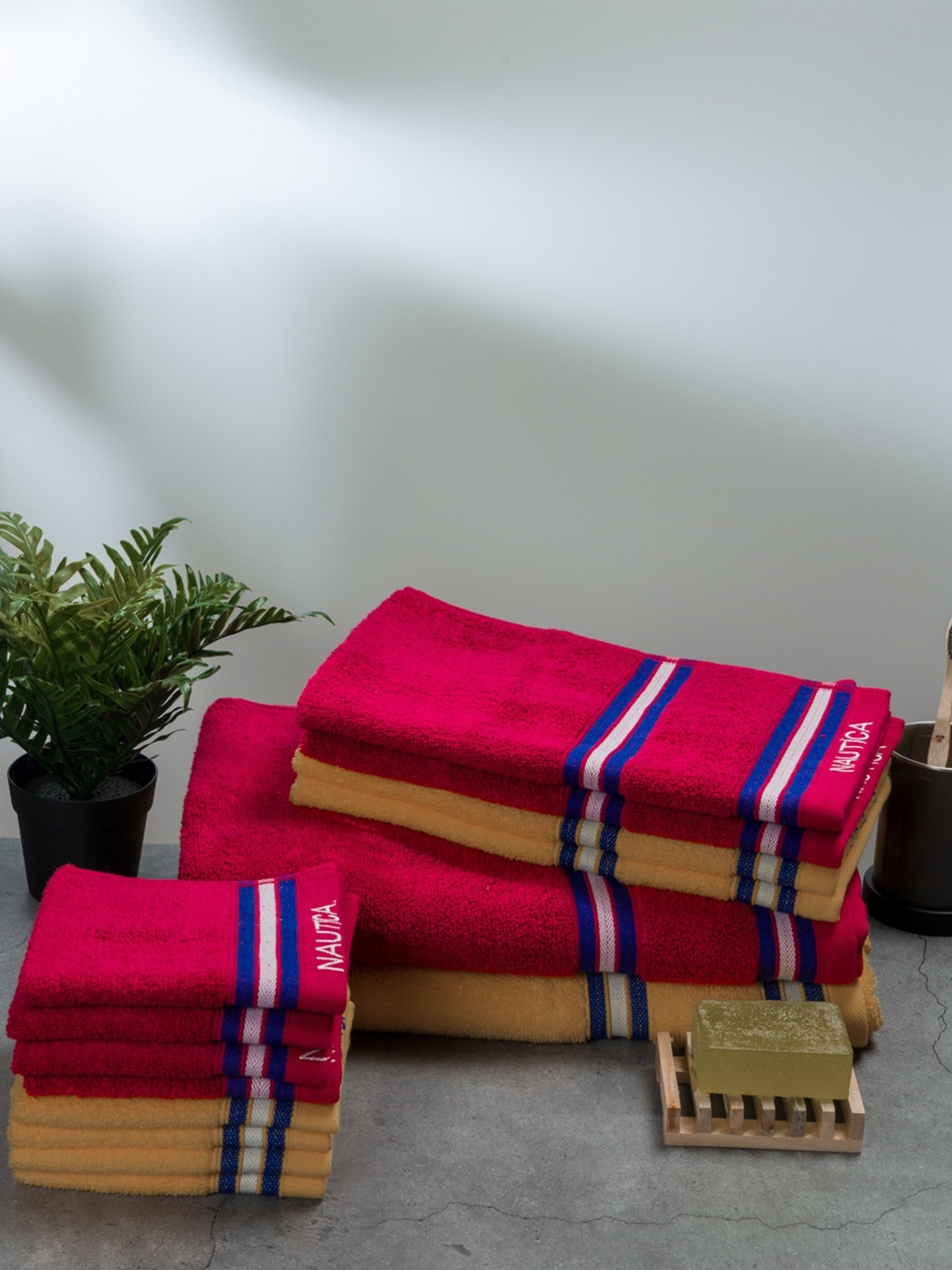 

Nautica 14-Pcs Striped 500 GSM Pure Cotton Towel Set, Burgundy