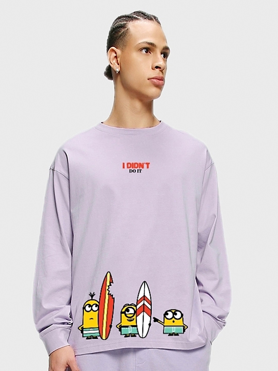 

Bewakoof Men Lavender Minions Printed Applique Oversize T-shirt