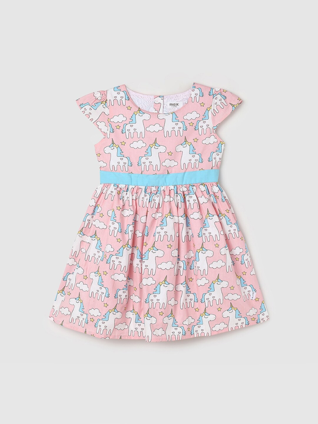 

max Girls Printed Pure Cotton Fit & Flare Dress, Peach