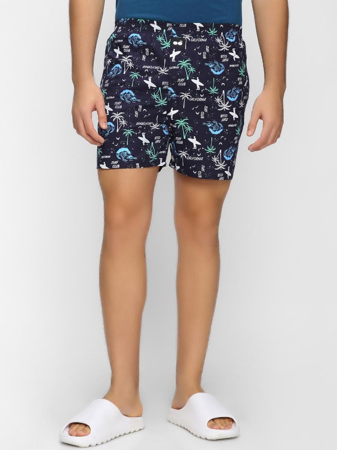 

Bewakoof Men Navy Blue Printed Cotton Boxers
