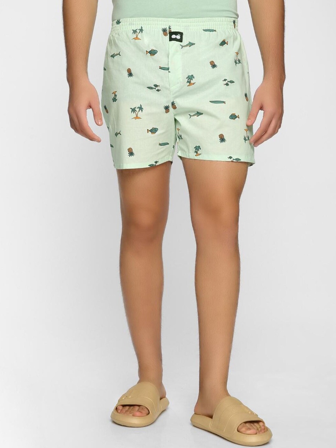 

Bewakoof Men Green Printed Cotton Boxers