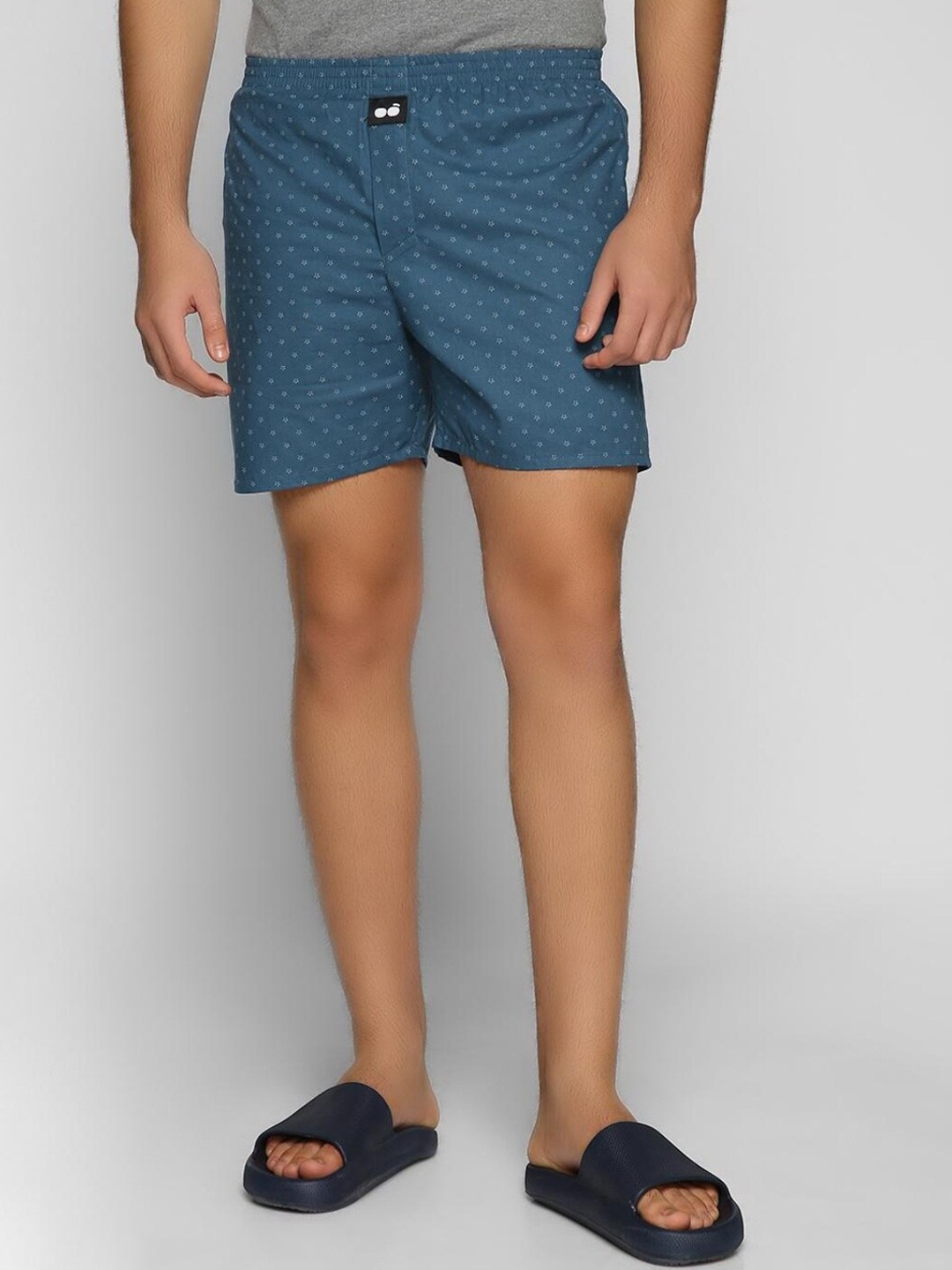 

Bewakoof Men Blue Printed Cotton Boxer