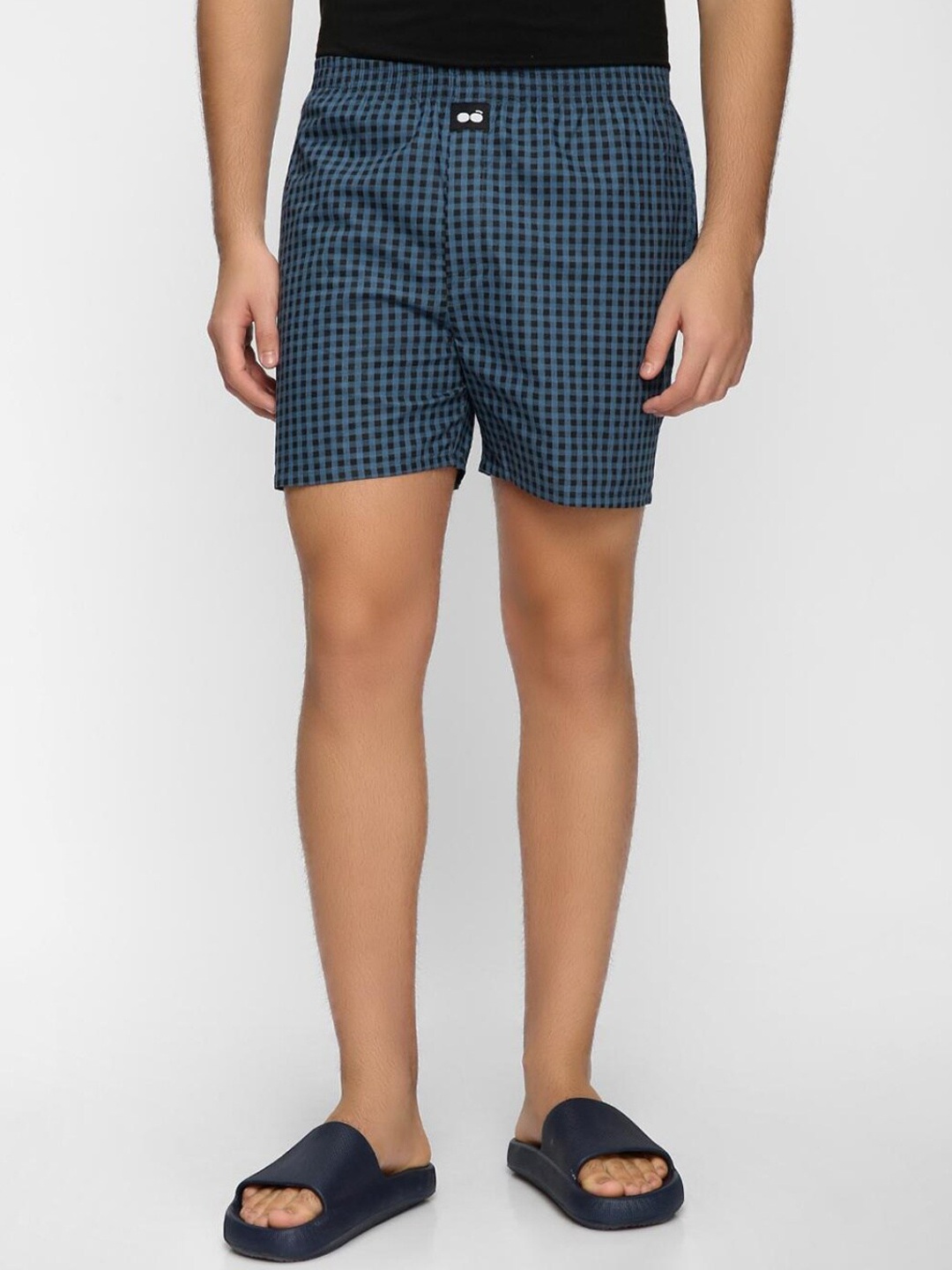 

Bewakoof Men Black & Blue Checked Cotton Boxers