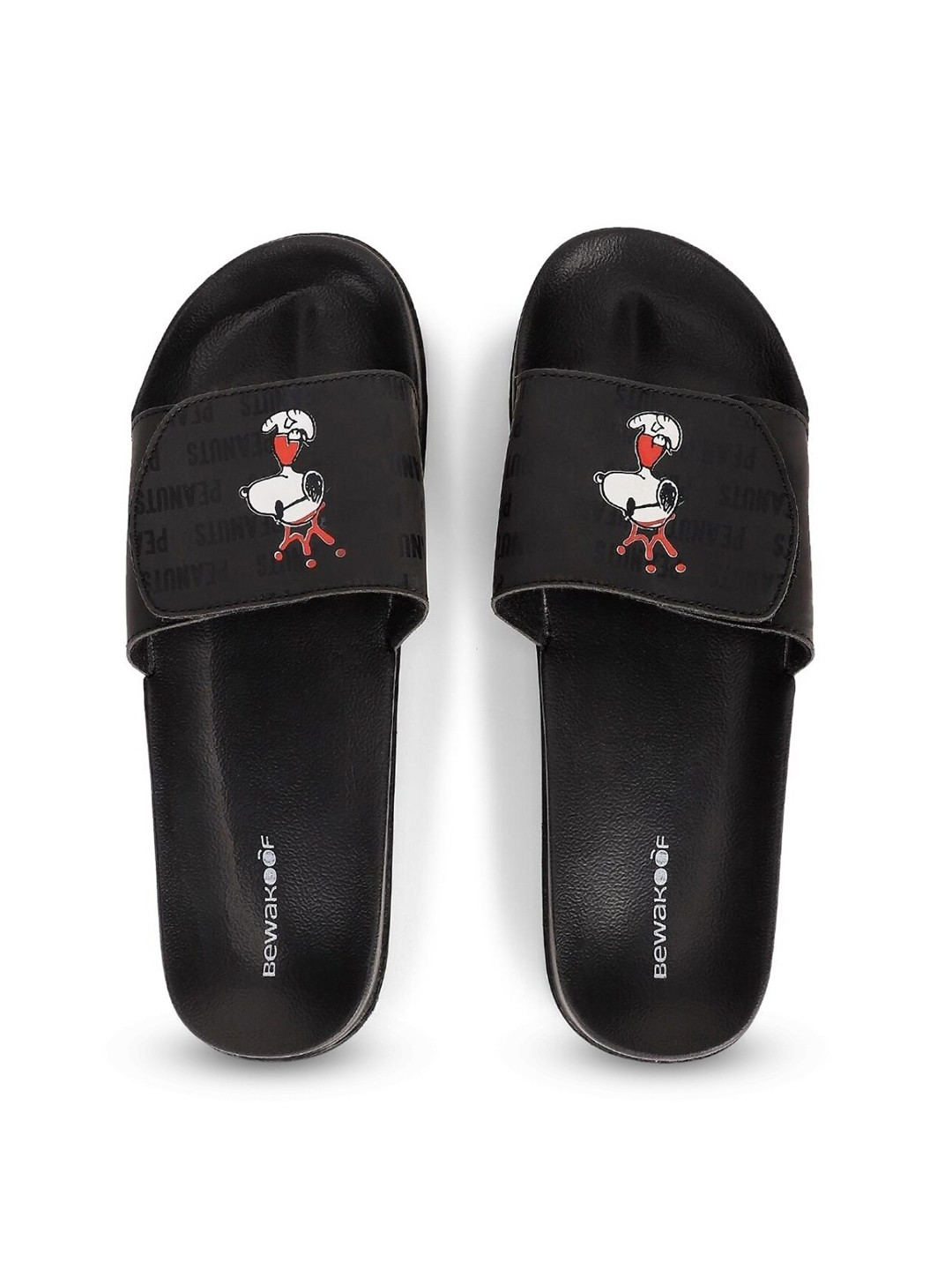 

Bewakoof Women Black & White Peanuts Printed Adjustable Strap Sliders