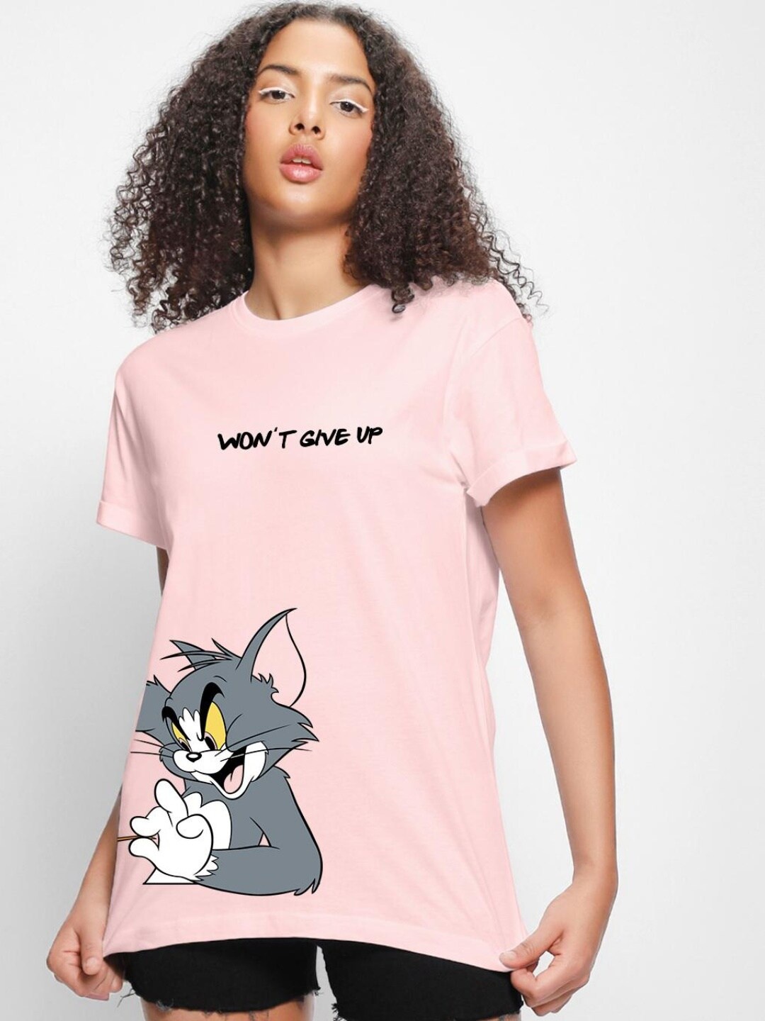 

Bewakoof X Tom & Jerry Pink Tom & Jerry Printed Cotton Boyfriend Fit T-shirt
