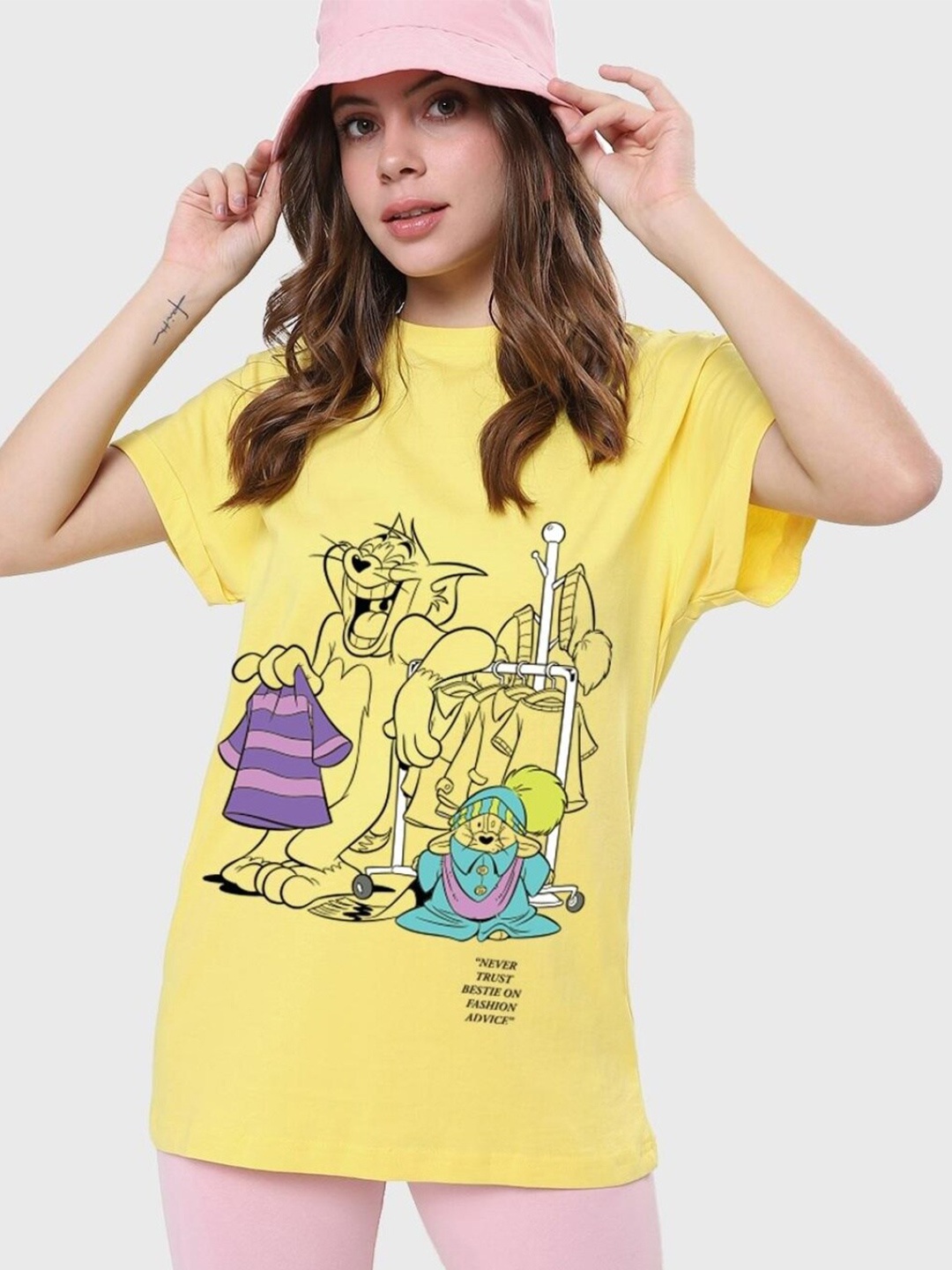 

Bewakoof Yellow Tom & Jerry Printed Extended Sleeves Cotton Relaxed Fit T-shirt