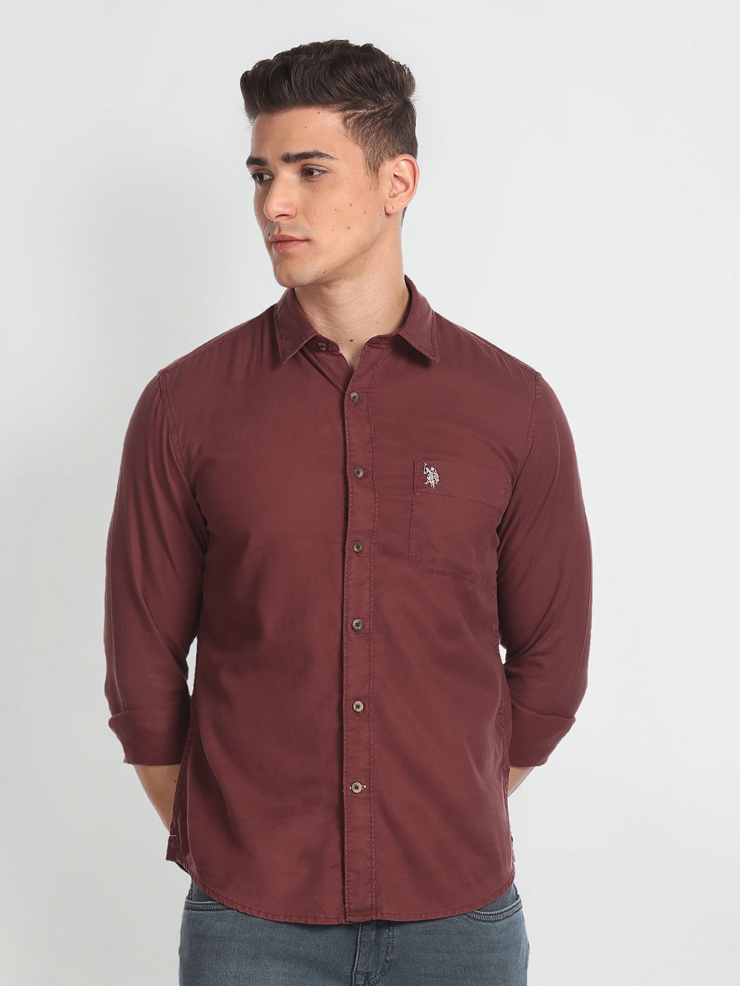 

U.S. Polo Assn. Denim Co. Spread Collar Long Sleeves Casual Shirt, Maroon