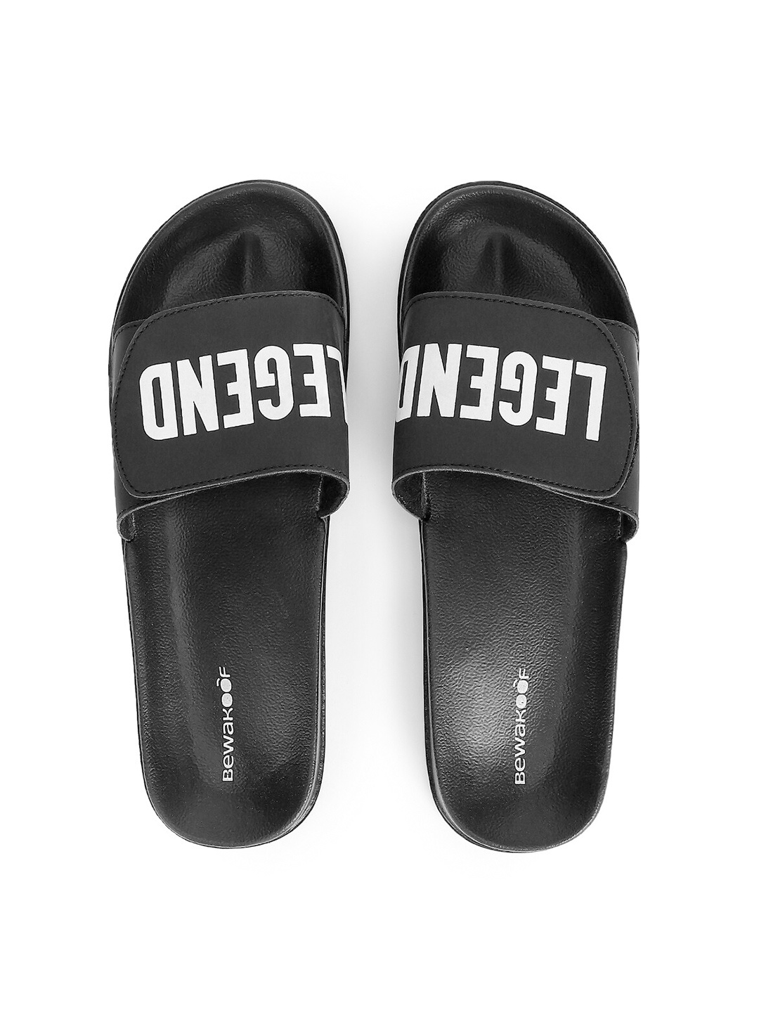 

Bewakoof Men Black & White Printed Adjustable Strap Sliders