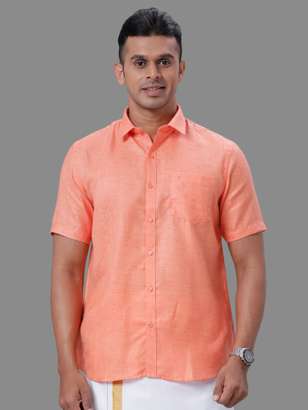 

Ramraj Spread Collar Short Sleeves Cotton Casual Shirt, Orange