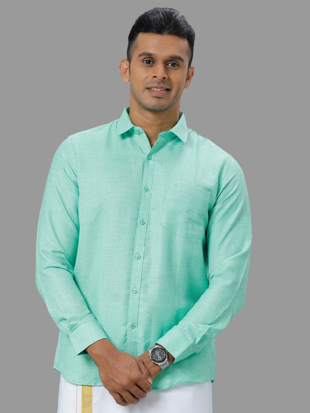 

Ramraj Spread Collar Long Sleeves Cotton Casual Shirt, Sea green