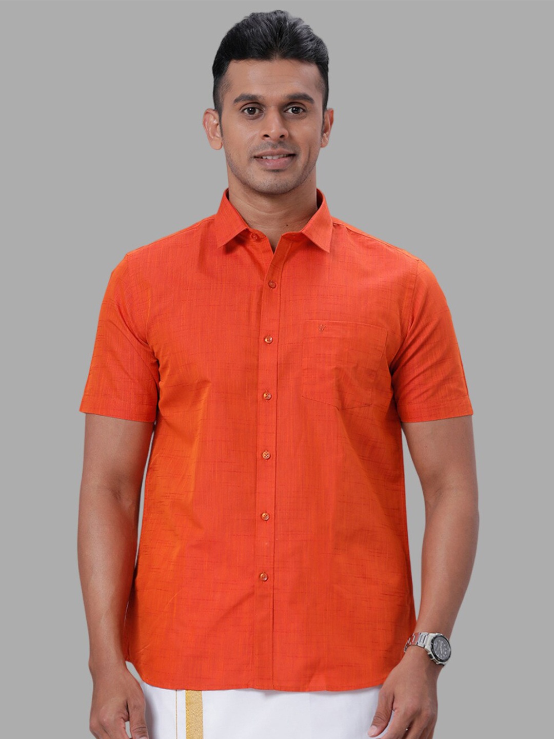 

Ramraj Spread Collar Cotton Casual Shirt, Orange