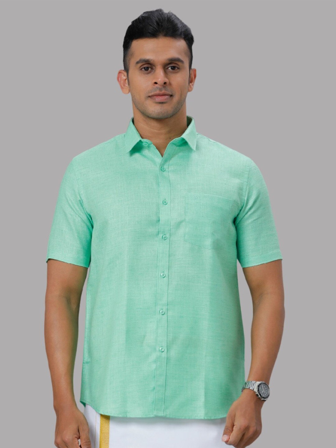 

Ramraj Spread Collar Cotton Casual Shirt, Green