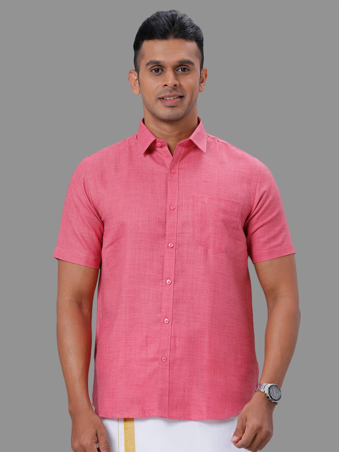 

Ramraj Spread Collar Cotton Casual Shirt, Pink