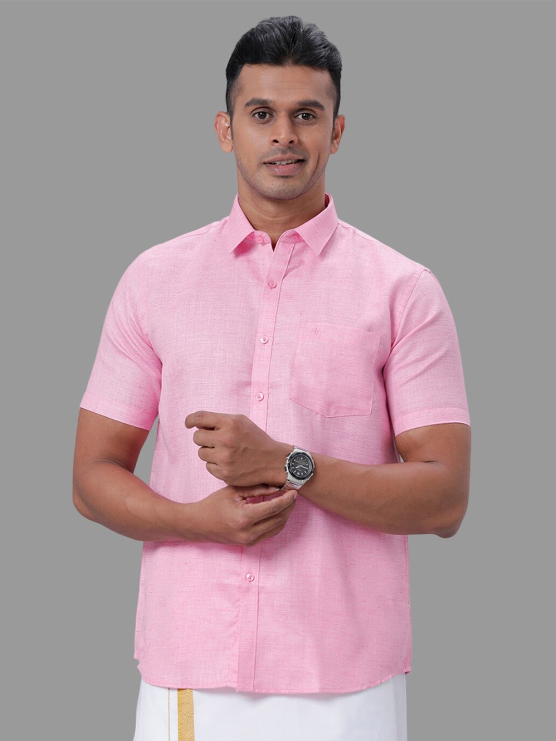 

Ramraj Spread Collar Cotton Casual Shirt, Pink
