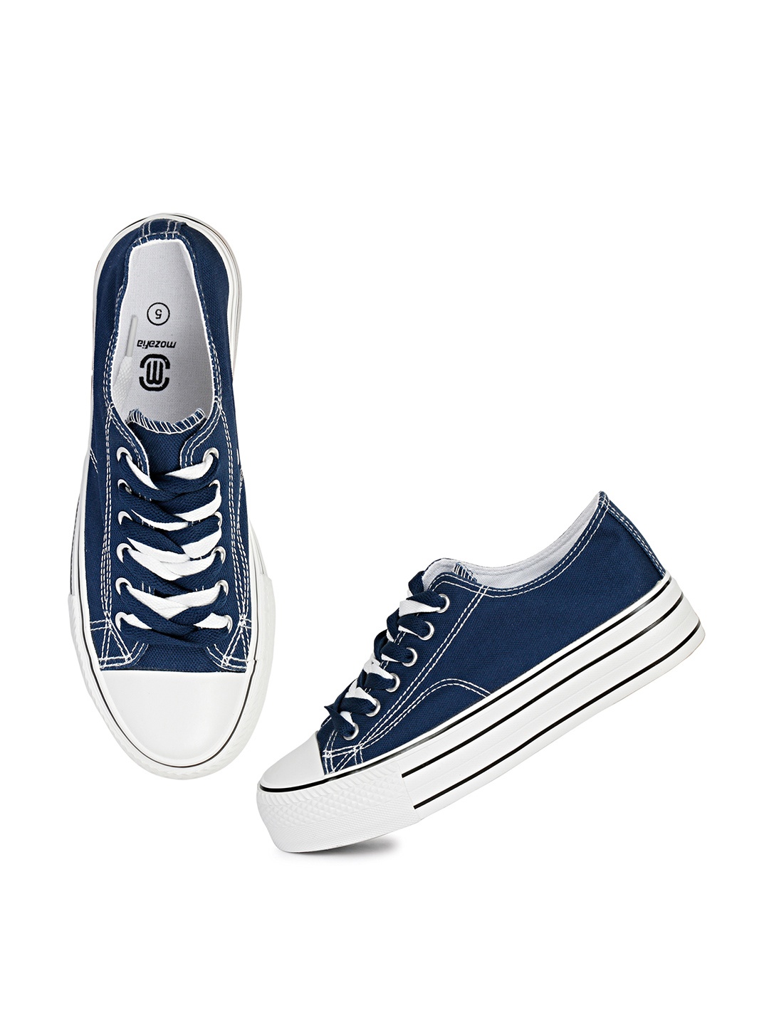 

MOZAFIA Women Comfort Insole Canvas Contrast Sole Sneakers, Navy blue