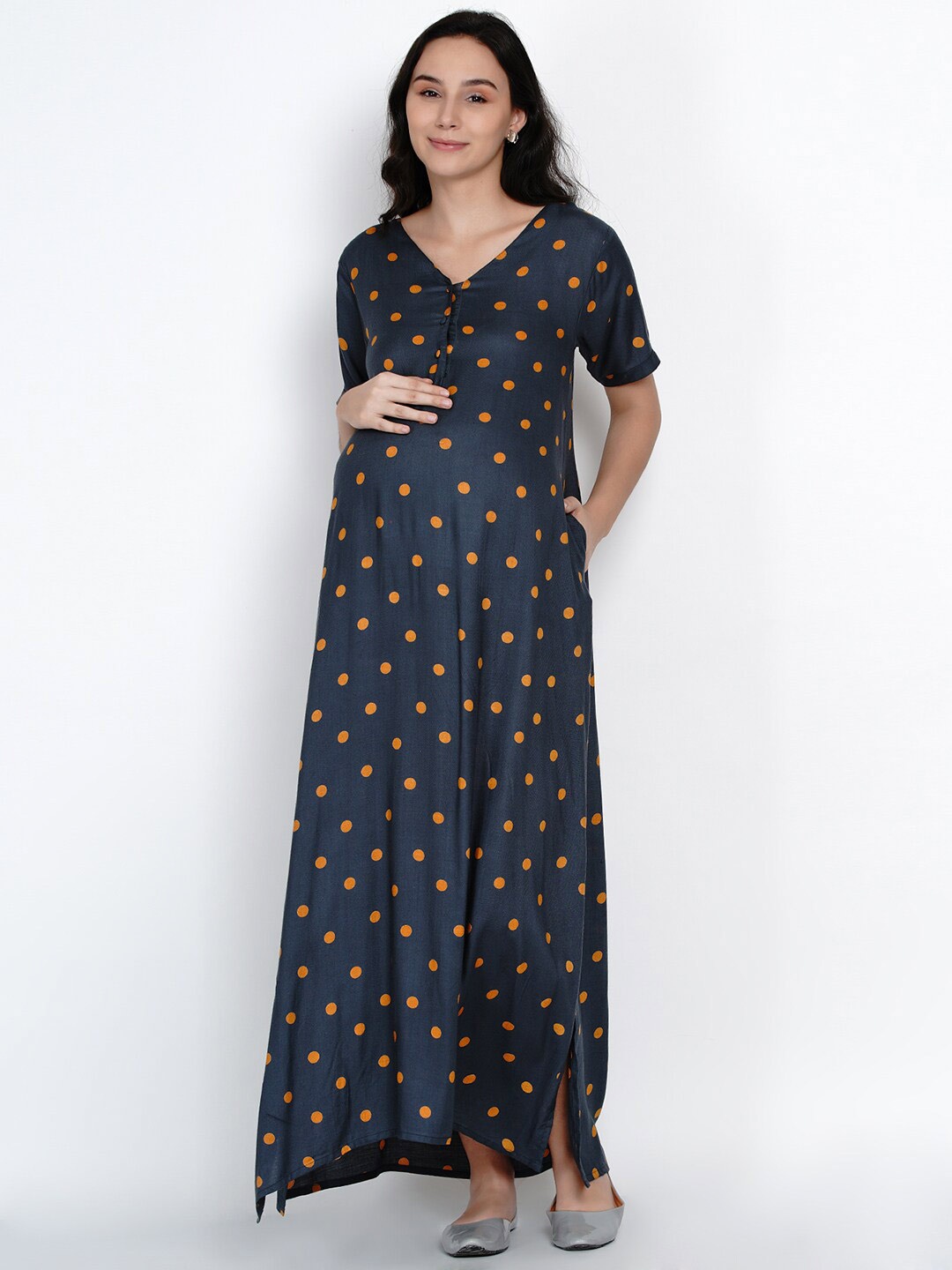 

SIDE KNOT Floral Print Maternity Maxi Dress, Grey