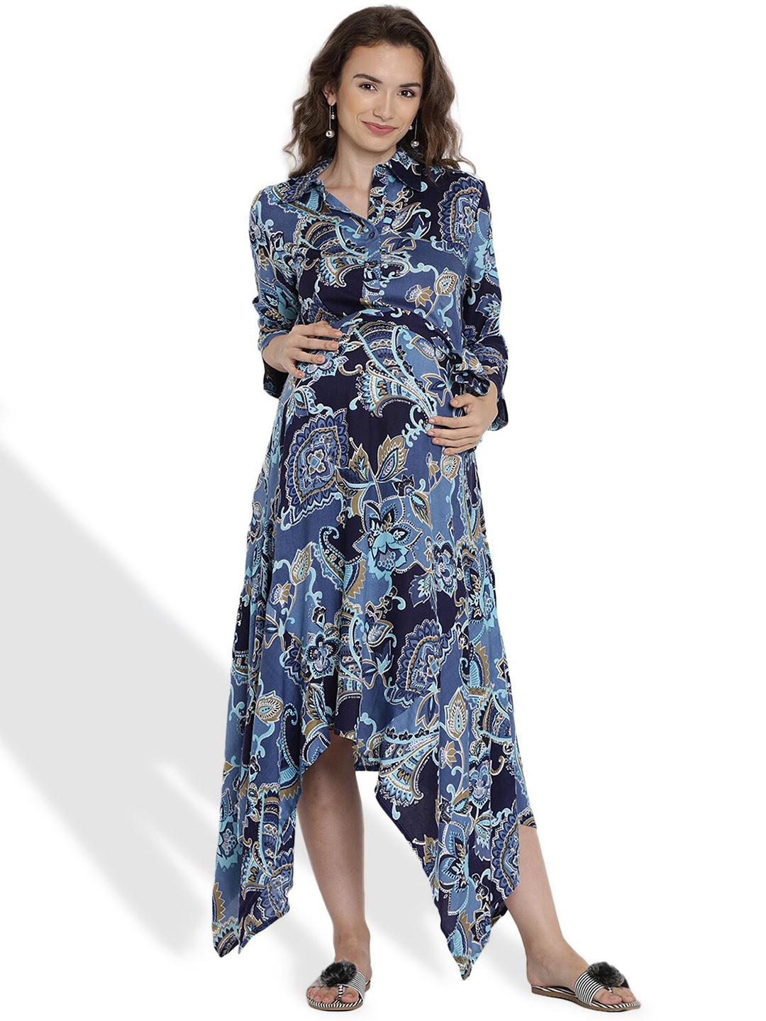 

SIDE KNOT Floral Print A-Line Maternity Maxi Dress, Blue