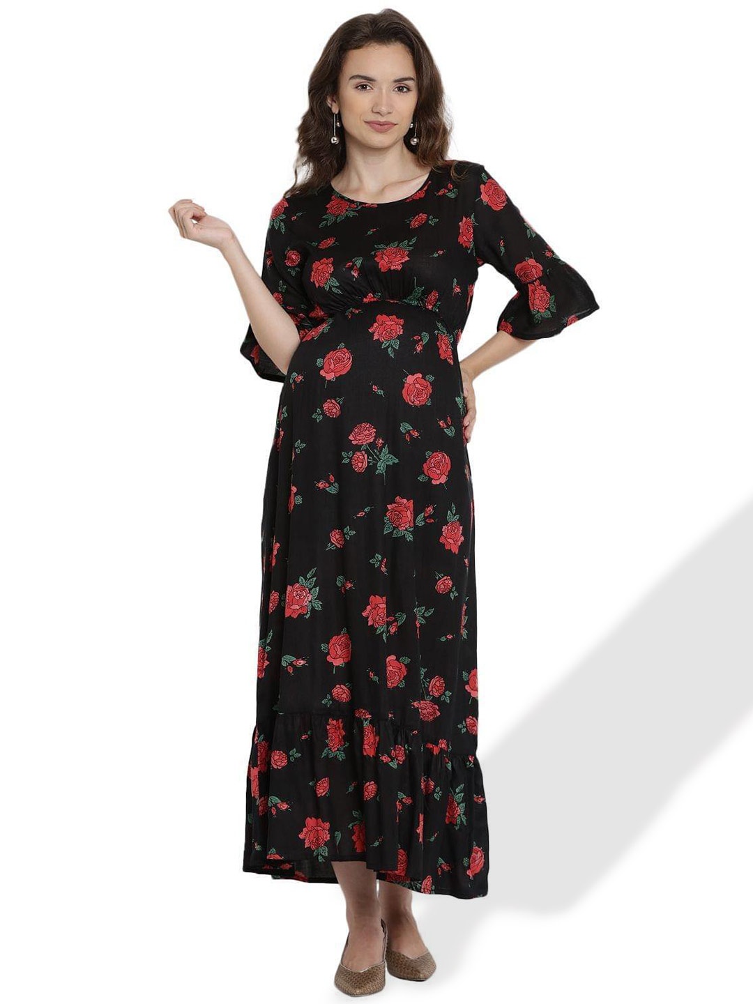 

SIDE KNOT Floral Print Maxi Maternity Dress, Black