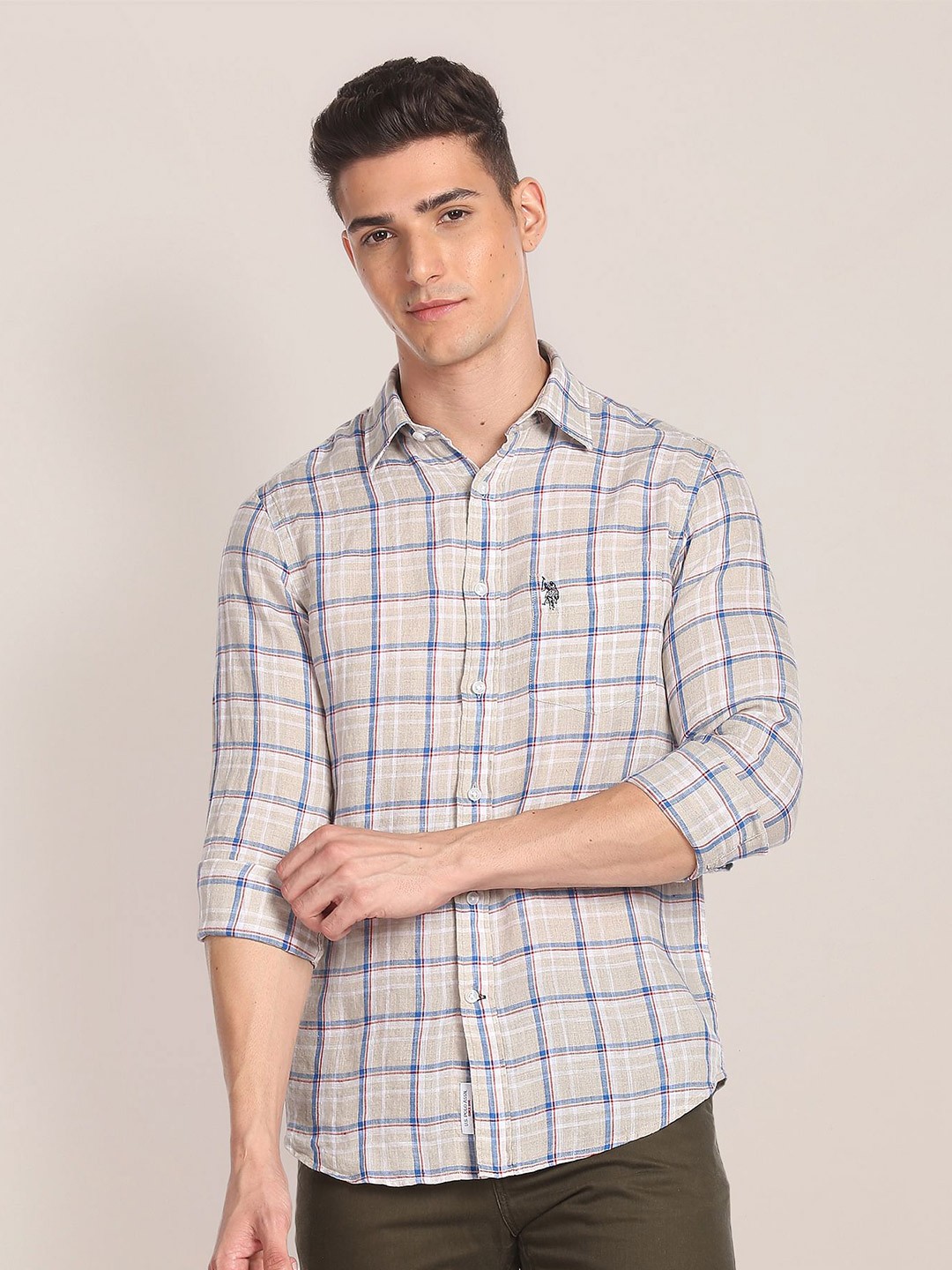 

U.S. Polo Assn. Tartan Checked Linen Casual Shirt, Beige