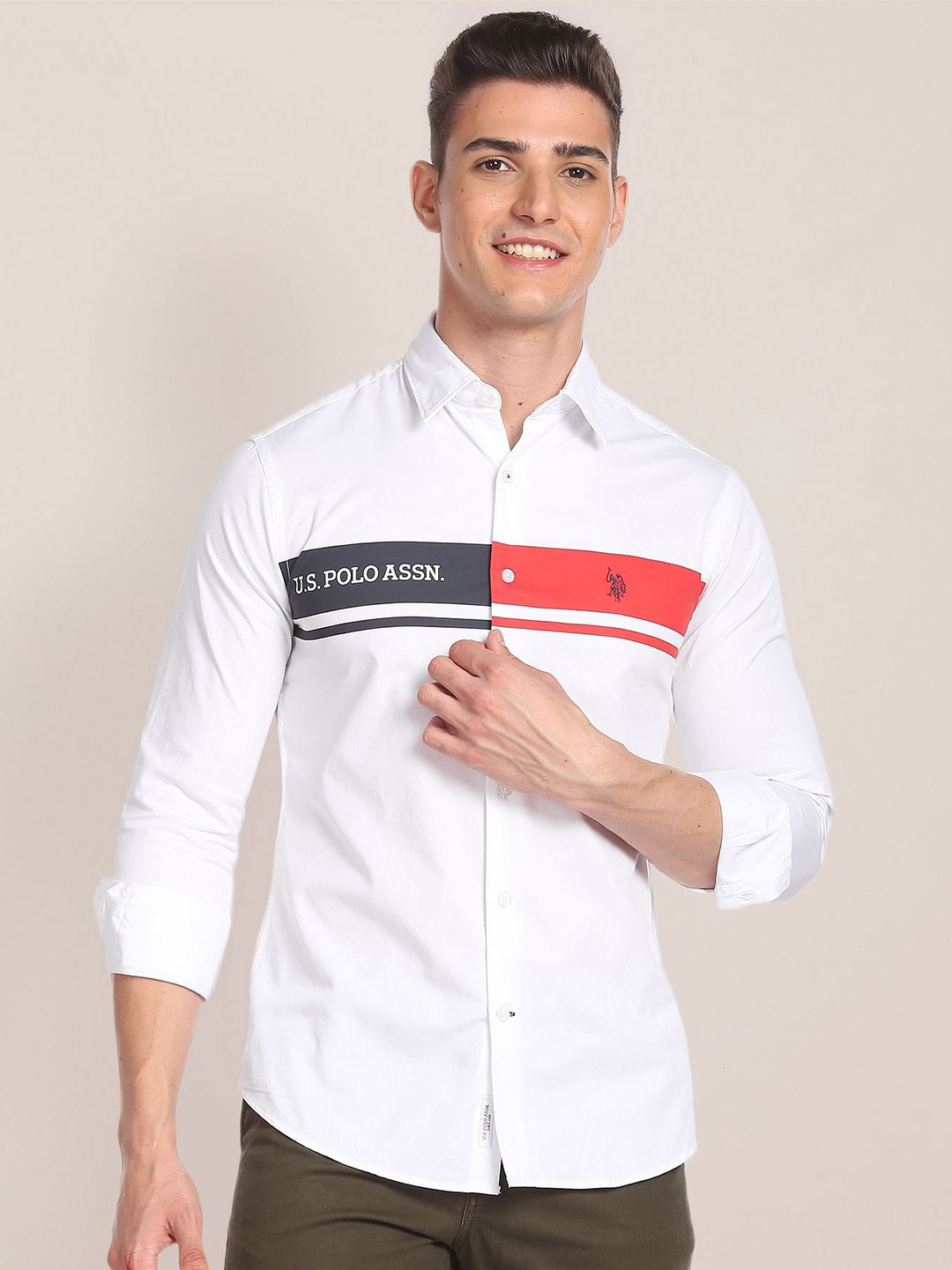 

U.S. Polo Assn. Horizontal Striped Pure Cotton Shirt, White