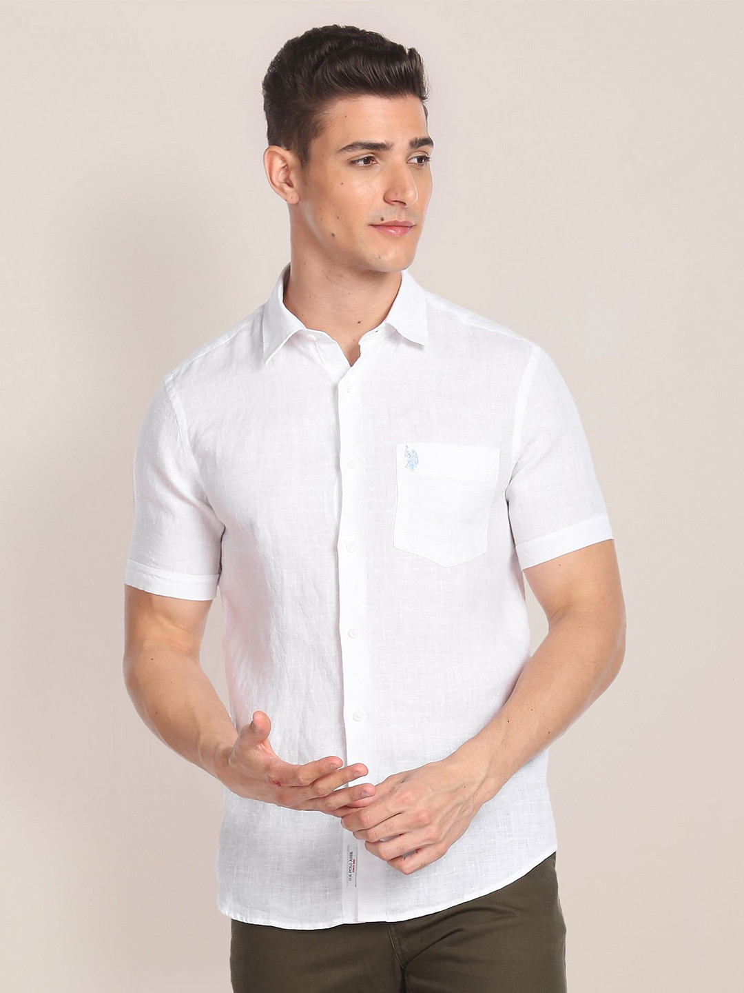 

U.S. Polo Assn. Spread Collar Pure Linen Casual Shirt, White