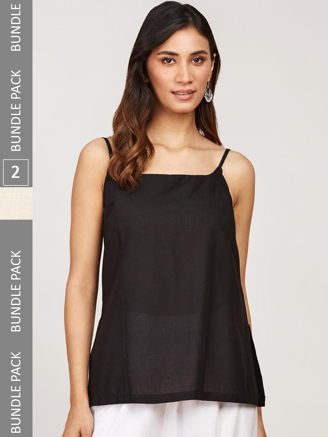 

Fabindia Pack Of 2 Cotton Short Slips, Black