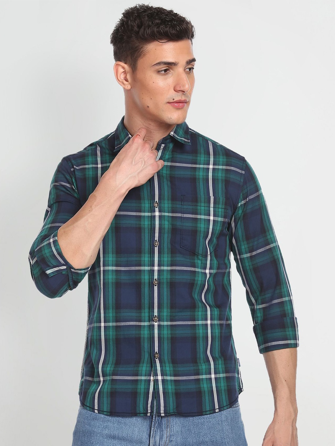 

Flying Machine Tartan Checks Twill Casual Shirt, Green