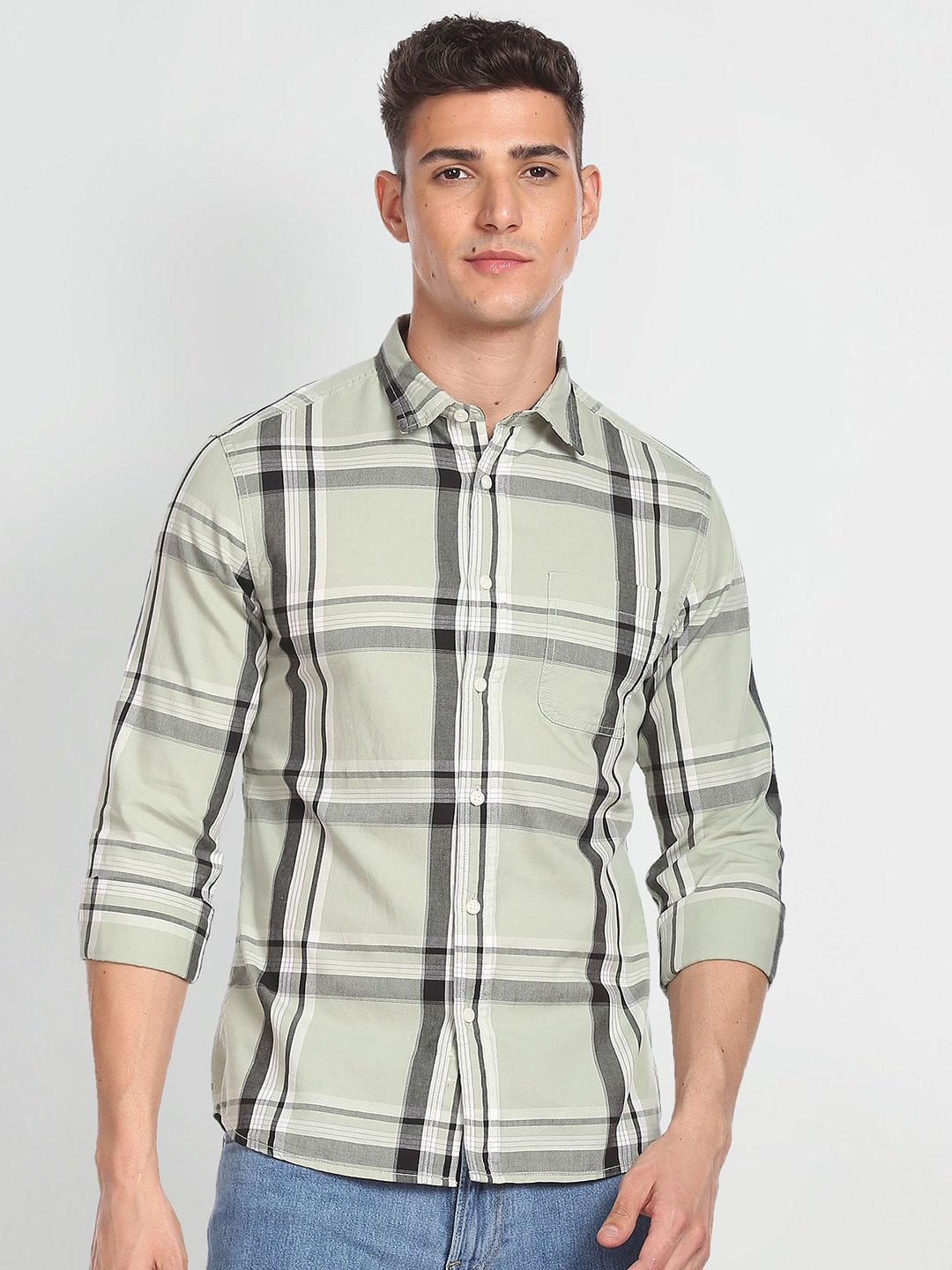 

Flying Machine Checked Twill Casual Shirt, Green