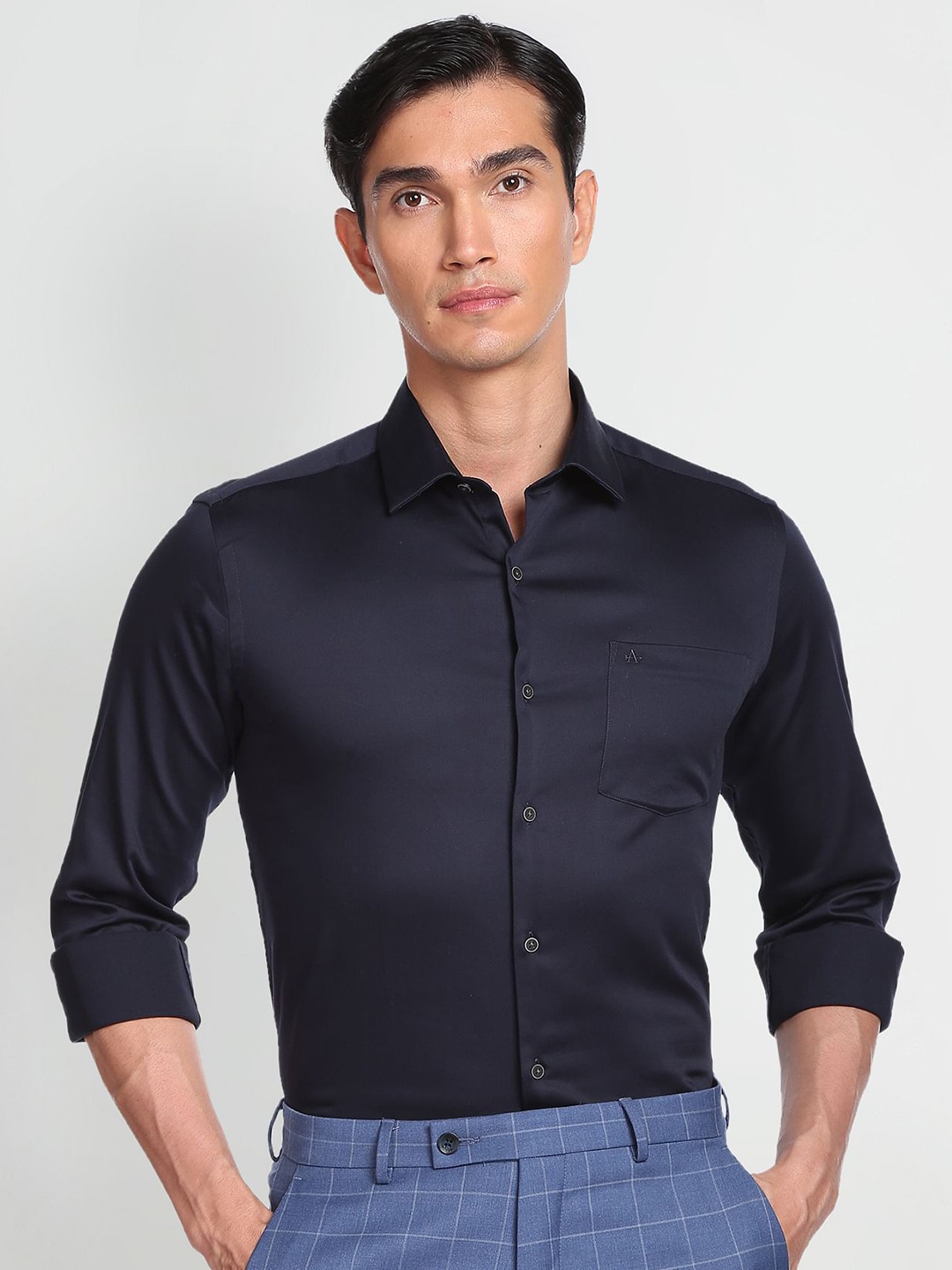 

Arrow Spread Collar Slim Fit Cotton Casual Shirt, Navy blue