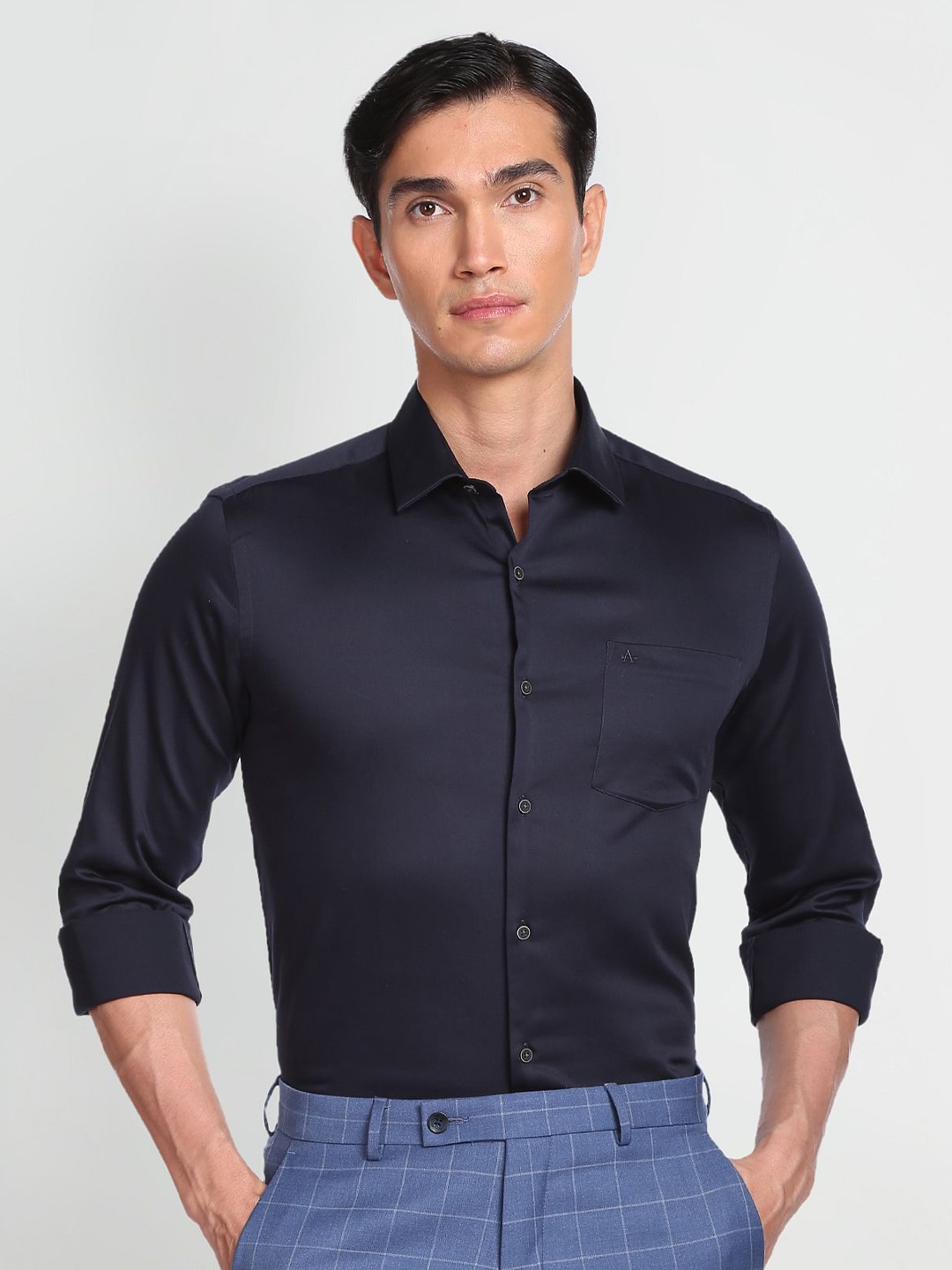 

Arrow Spread Collar Slim Fit Cotton Casual Shirt, Navy blue