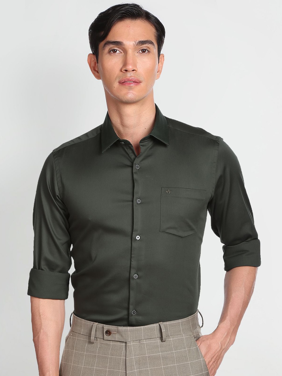 

Arrow Spread Collar Slim Fit Cotton Casual Shirt, Green